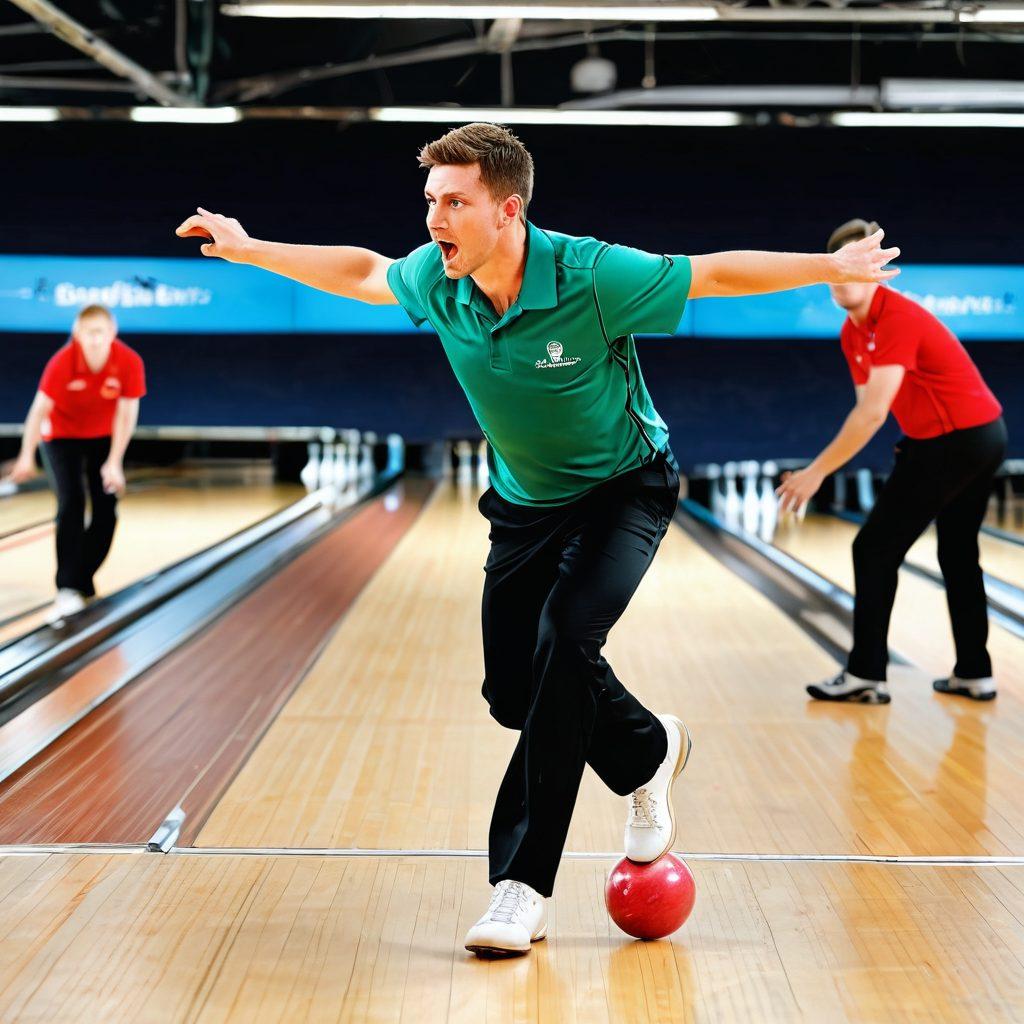 A dynamic scene of a bowler in action, showcasing various stages of their bowling technique, with a crystal-clear focus on the ball's trajectory. Surrounding the bowler are coaching insights illustrated in thought bubbles, highlighting essential drills and tips. The background features a vibrant cricket field, emphasizing the sport's energy and excitement. Include a mix of players observing intently, representing mentorship and teamwork. super-realistic. vibrant colors. action-packed.